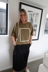 OVERSIZED TEE KAHKI WITH WHITE SQUARE