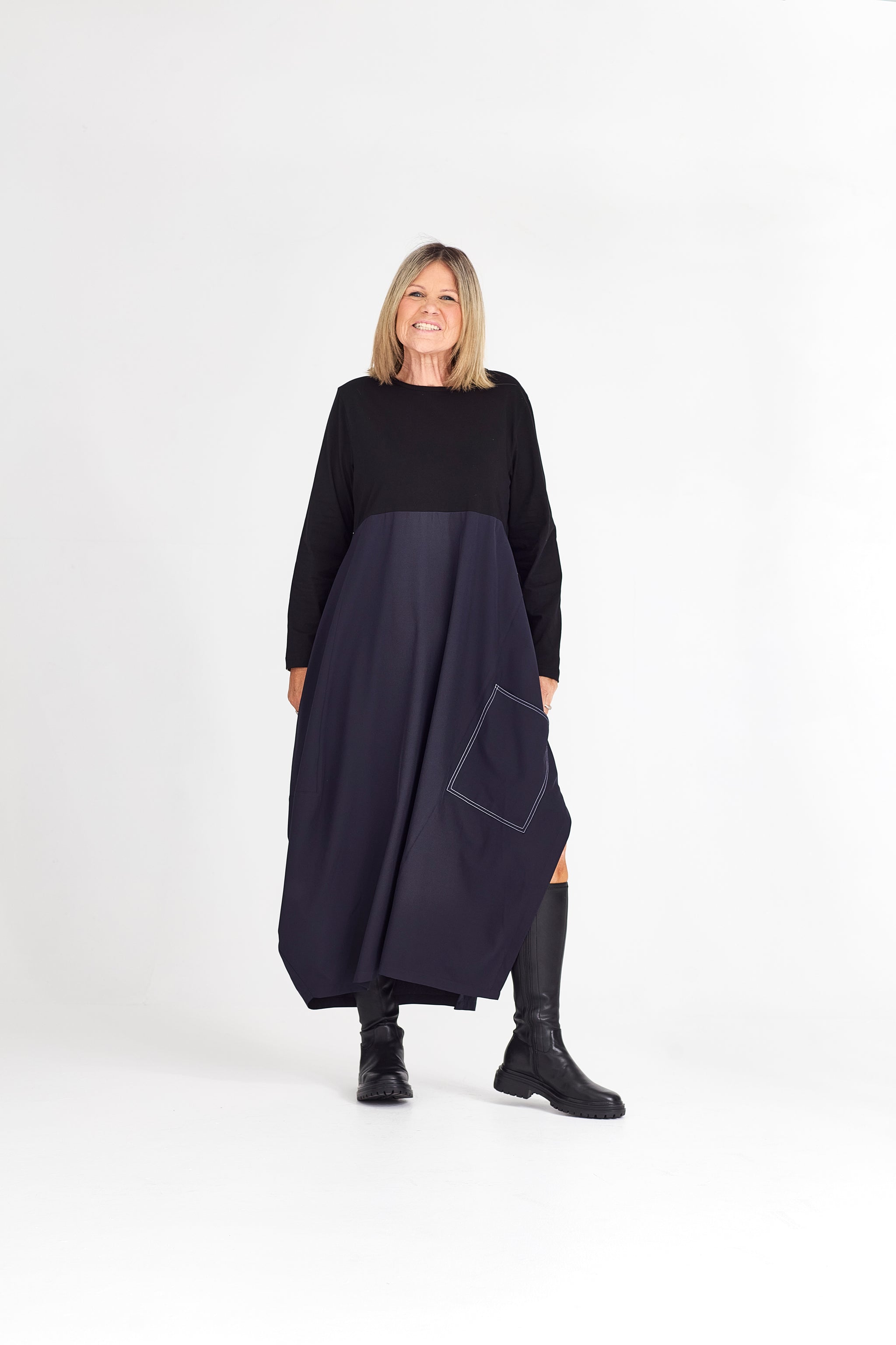 RHODE DRESS LONG SLEEVE NAVY