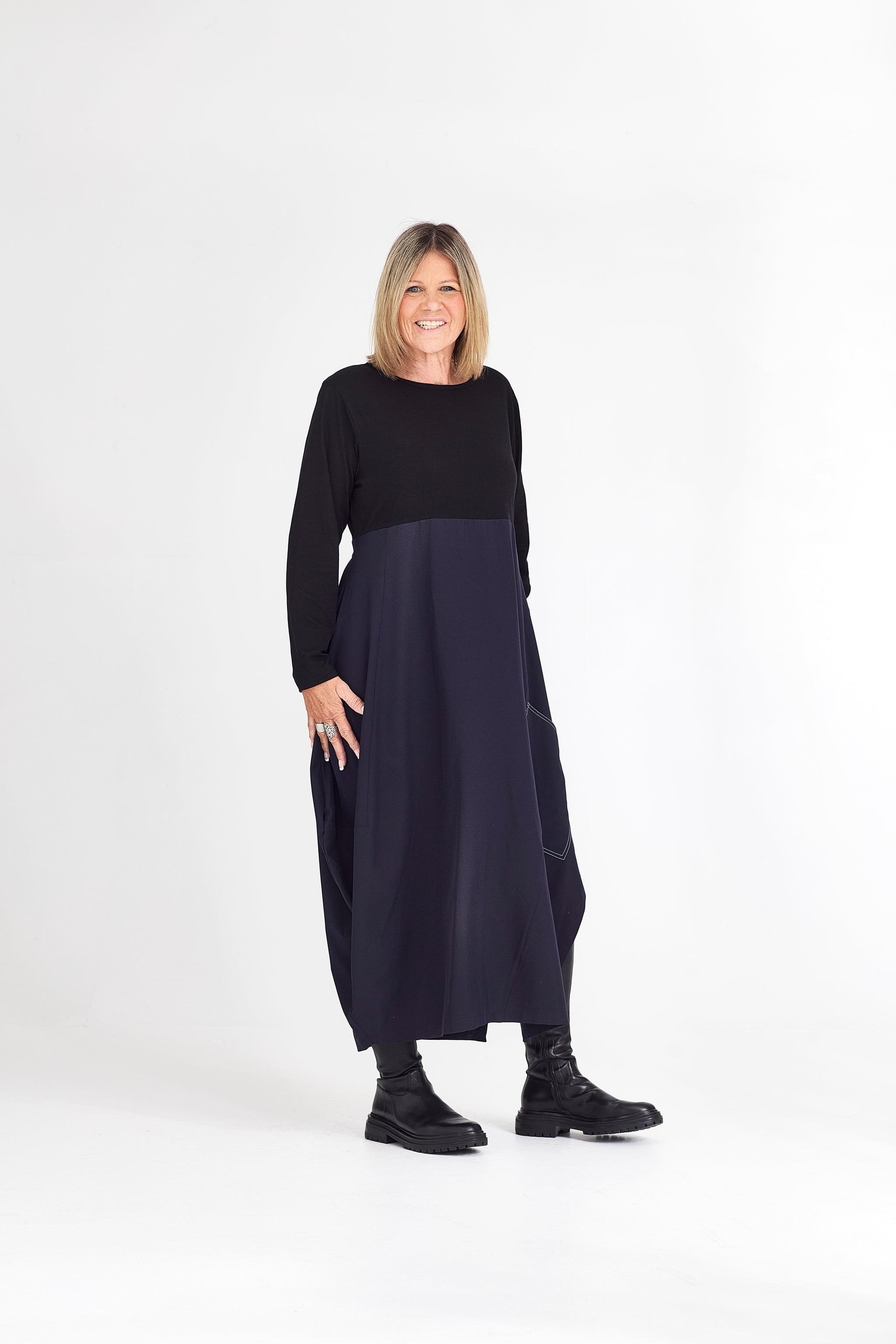 RHODE DRESS LONG SLEEVE NAVY