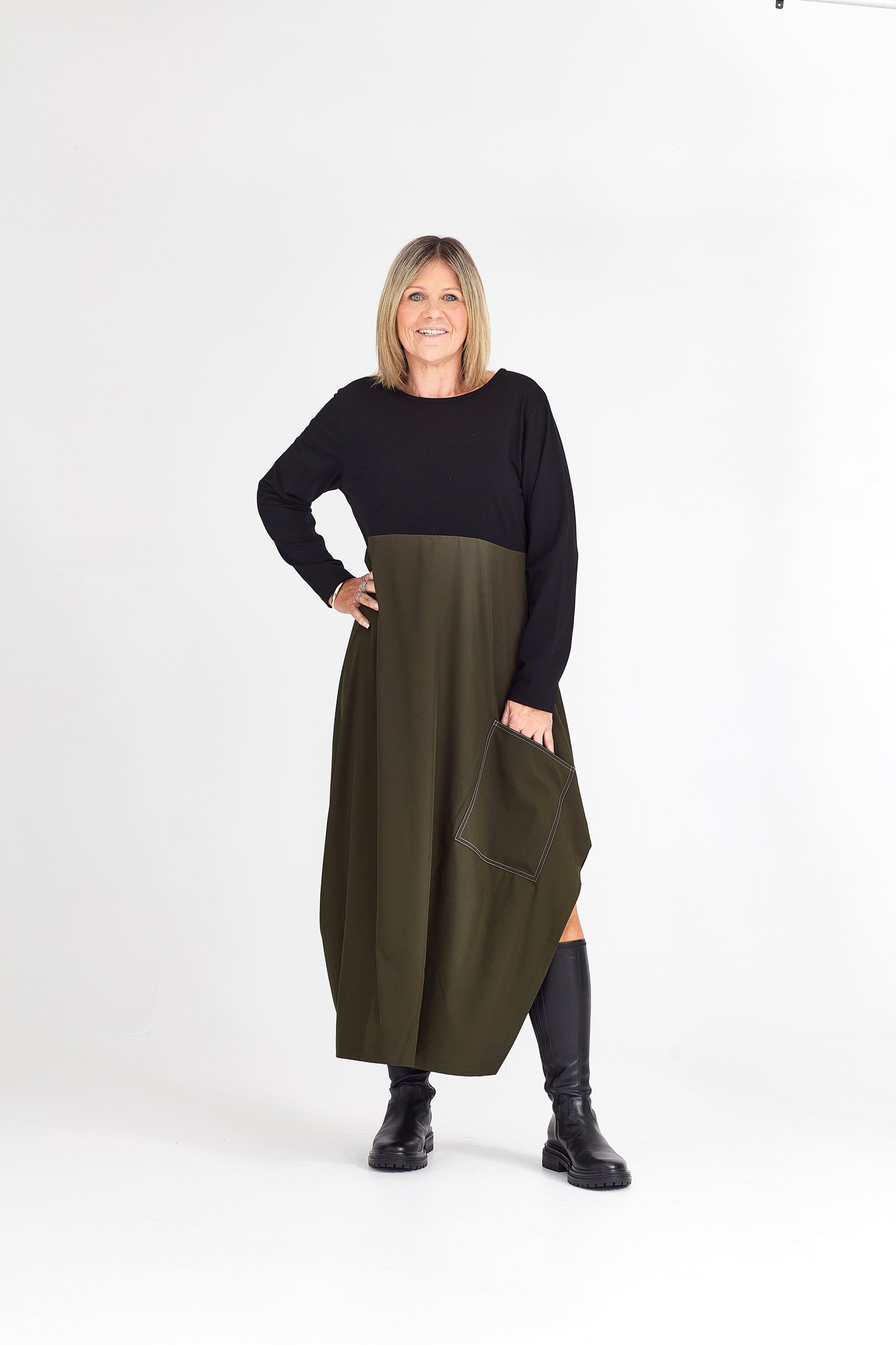 RHODE DRESS LONG SLEEVE KHAKI