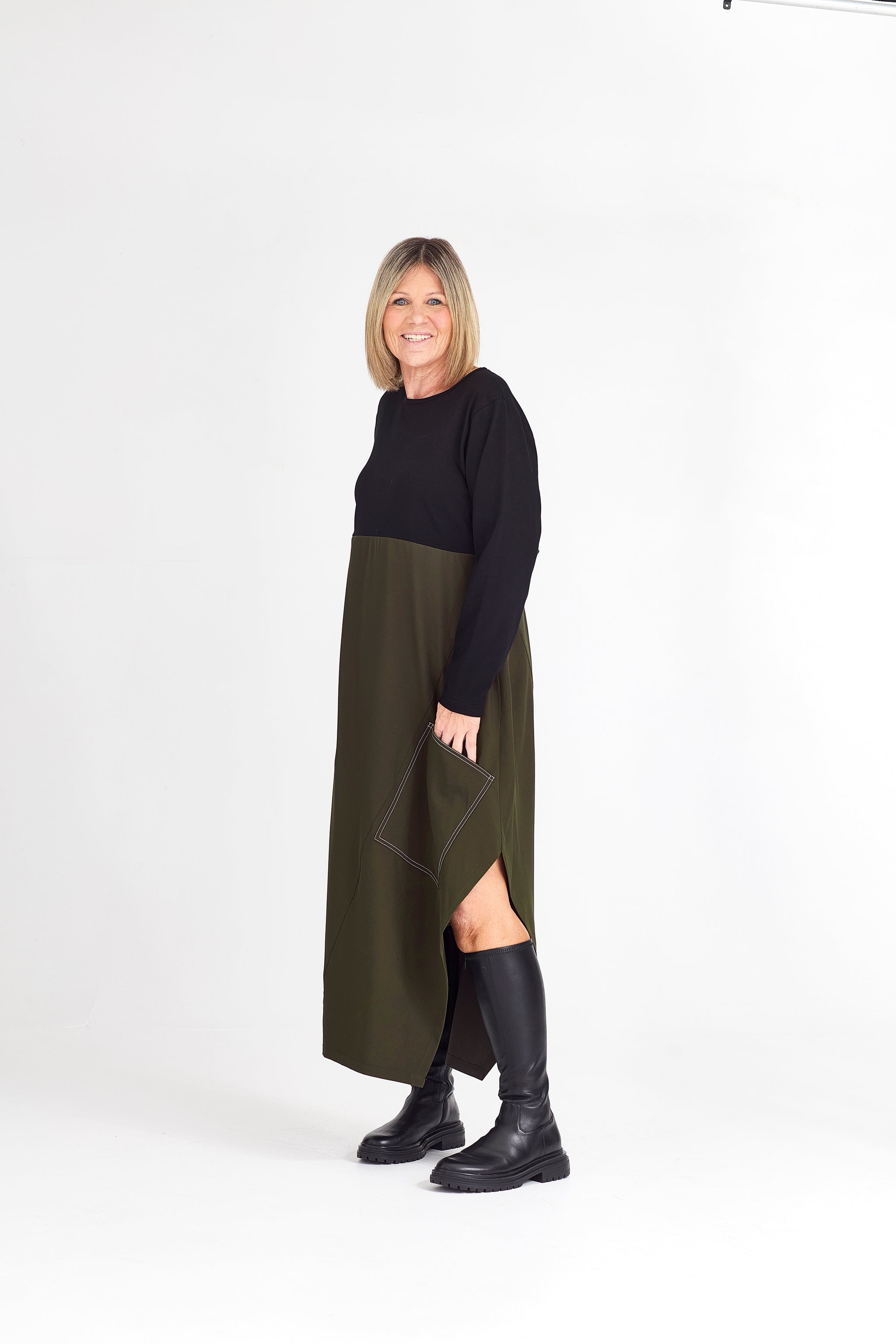 RHODE DRESS LONG SLEEVE KHAKI
