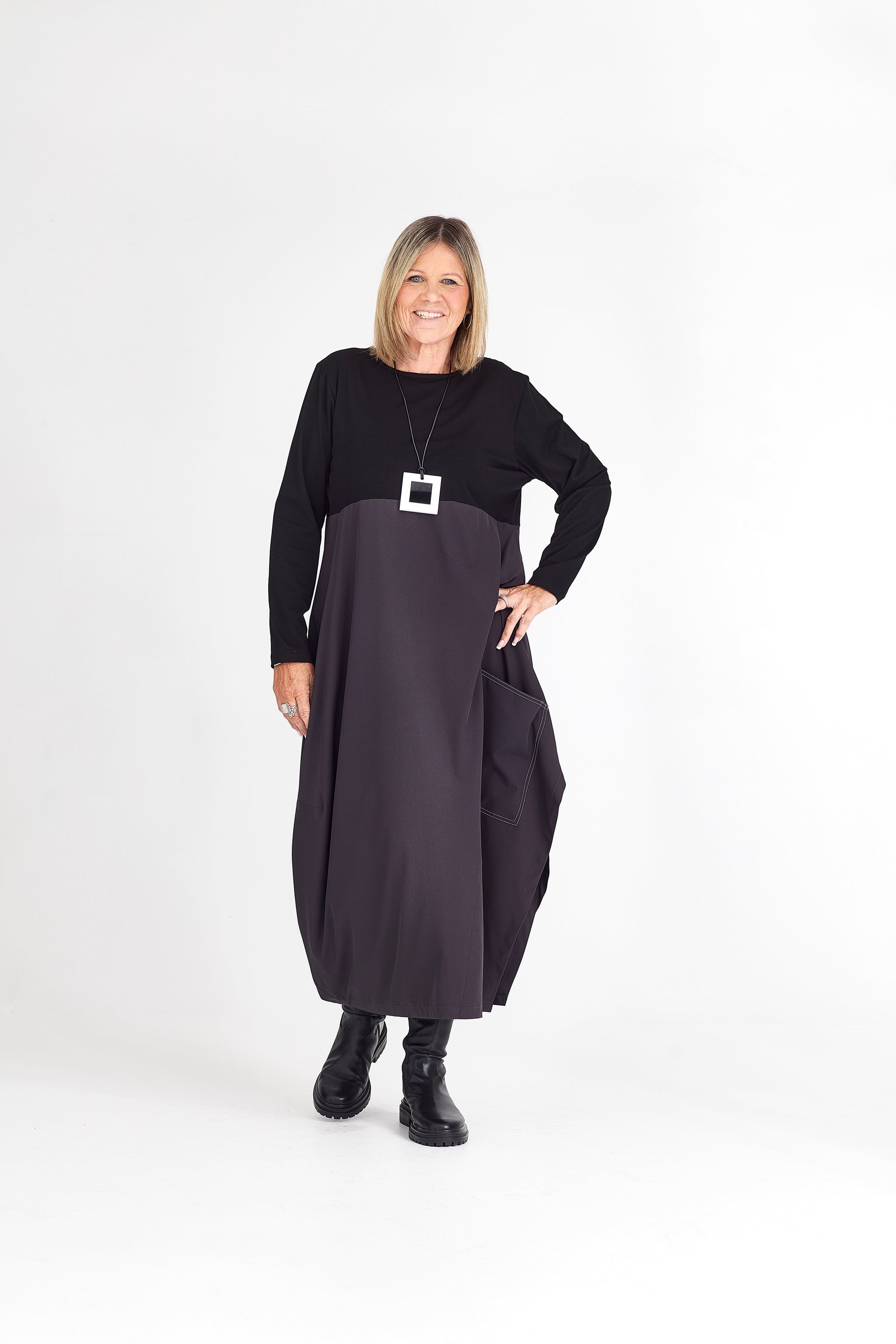 RHODE DRESS LONG SLEEVE CHARCOAL