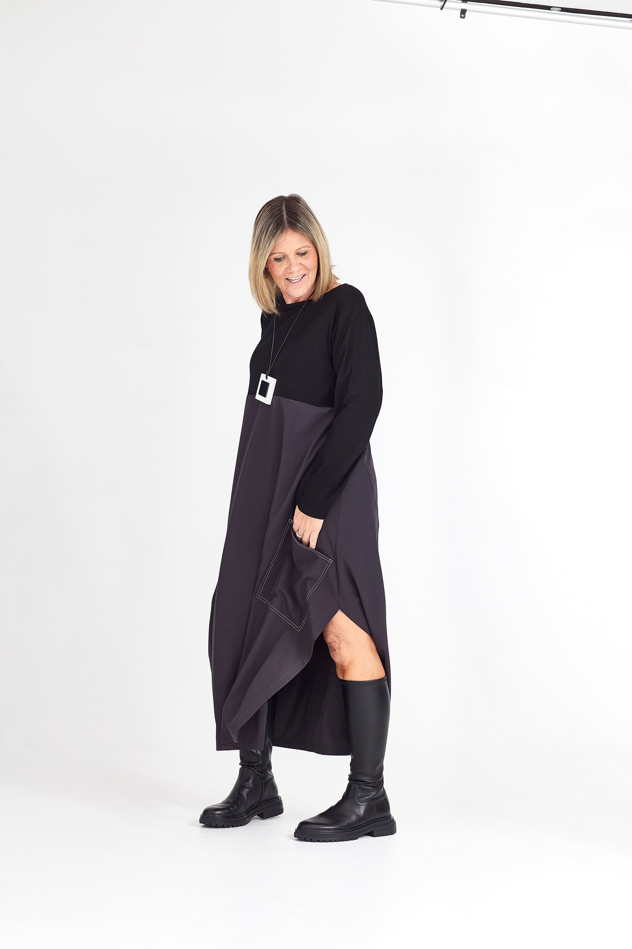 RHODE DRESS LONG SLEEVE CHARCOAL
