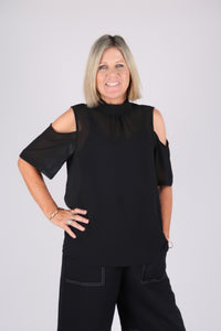 SARA CHIFFON TOP BLACK