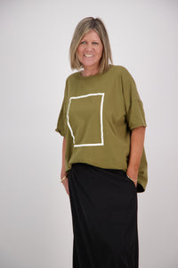 OVERSIZED TEE KAHKI WITH WHITE SQUARE