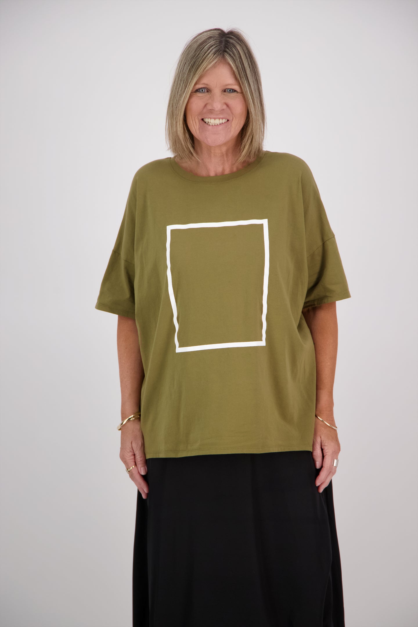 OVERSIZED TEE KAHKI WITH WHITE SQUARE
