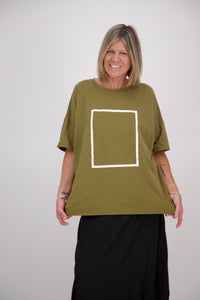 OVERSIZED TEE KAHKI WITH WHITE SQUARE