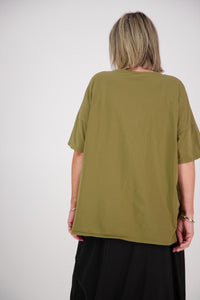 OVERSIZED TEE KAHKI WITH WHITE SQUARE