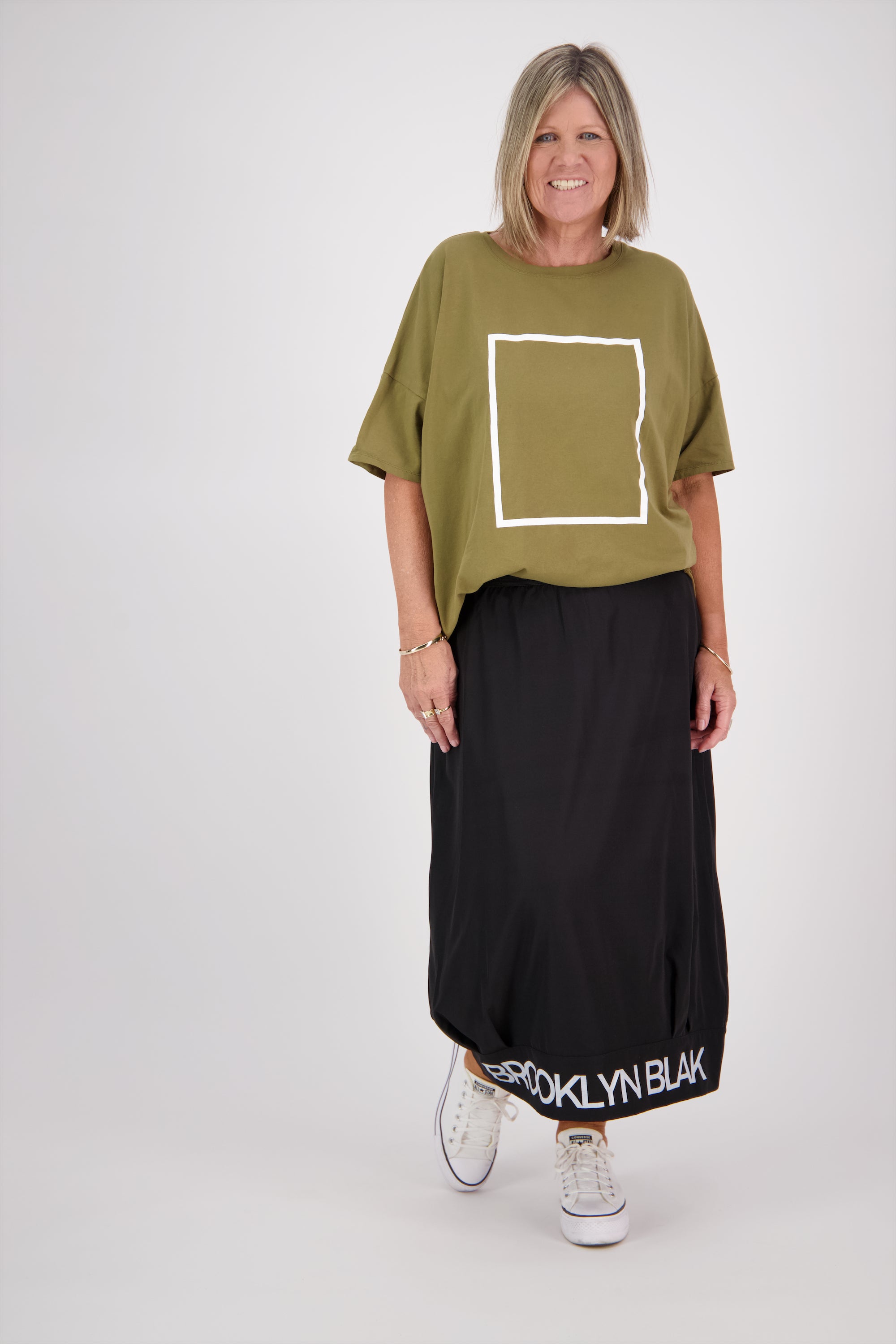 OVERSIZED TEE KAHKI WITH WHITE SQUARE