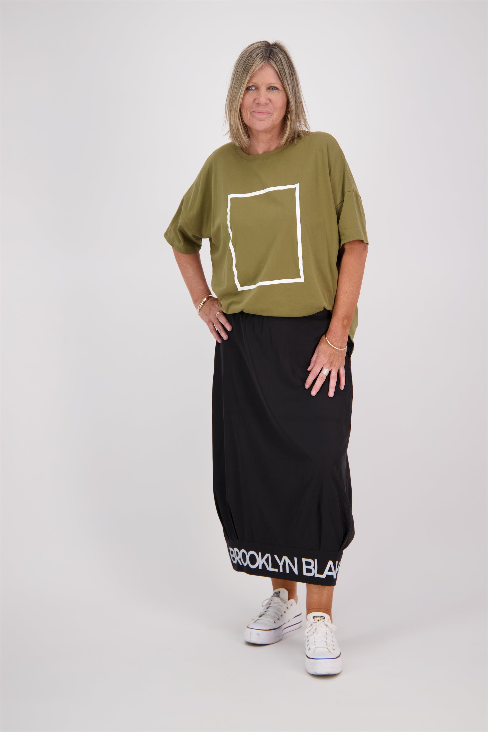 OVERSIZED TEE KAHKI WITH WHITE SQUARE